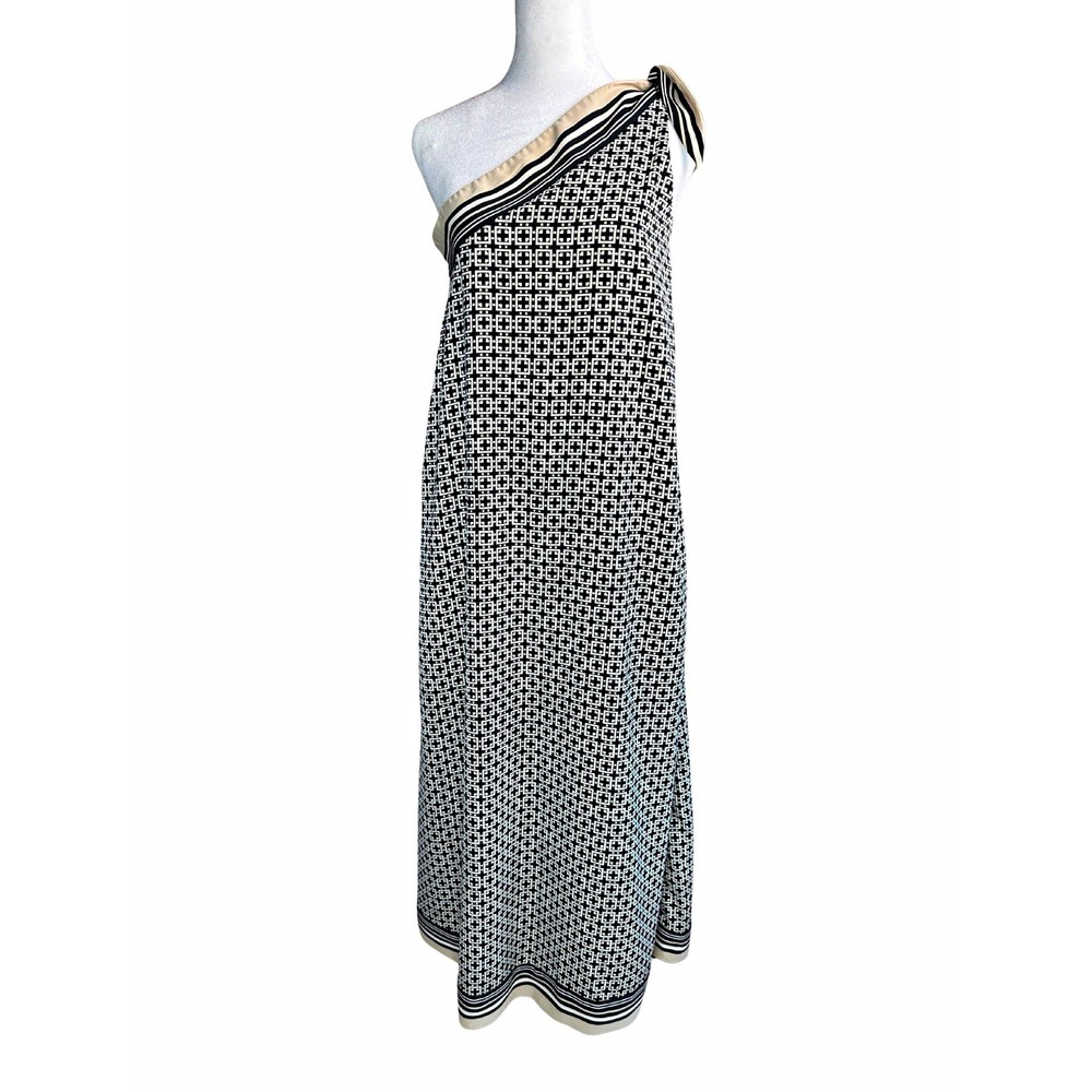 Abercrombie & Fitch Womens XS One Shoulder Tie Scarf Maxi Dress Black Beige